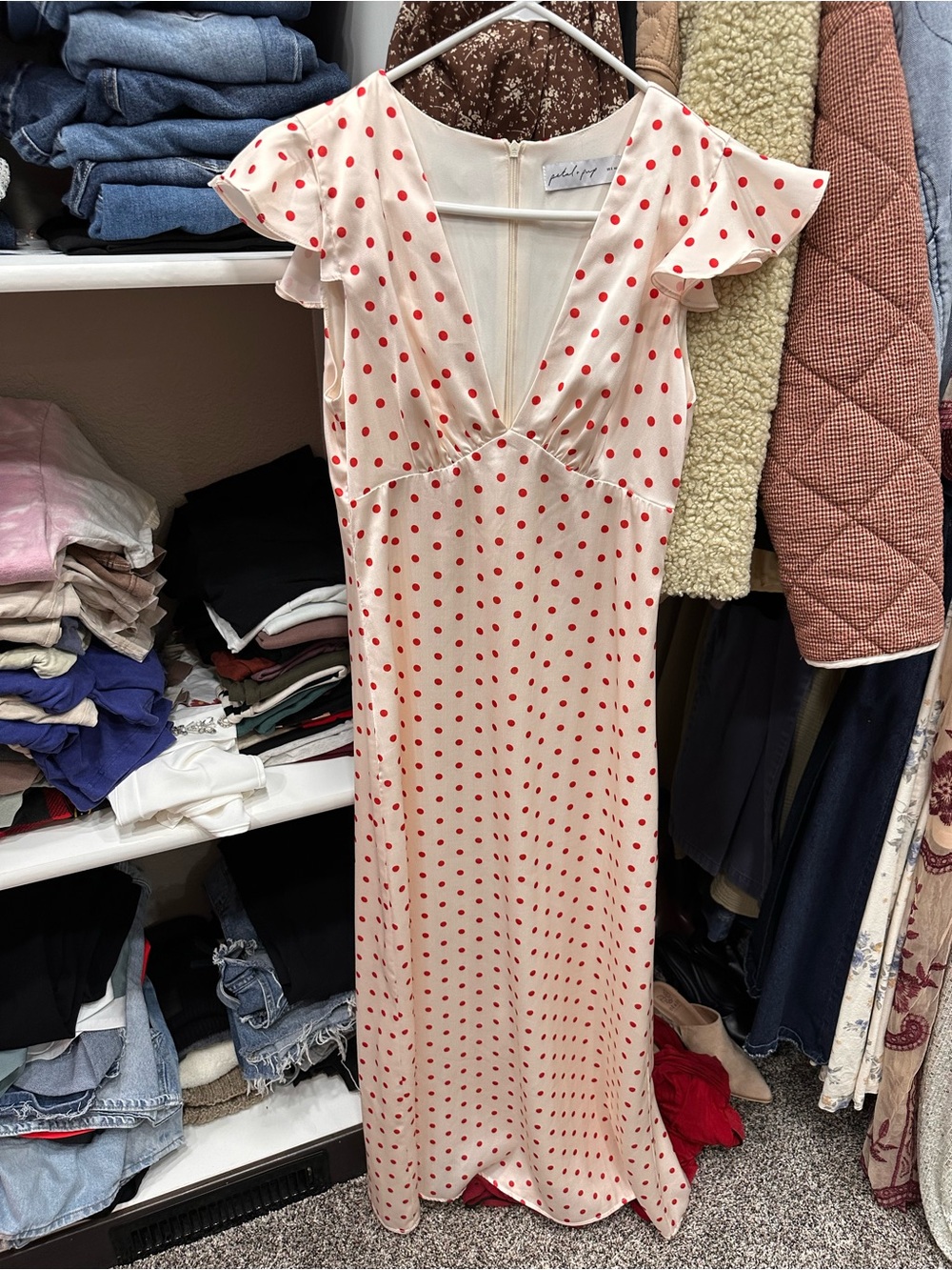 Petal & Pup Cream Maxi Dress with Red Polka Dots